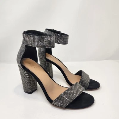 Call It Spring Black Rhinestone Vegan Block Heel Pumps Size 8 Ankle Strap - Image 1 of 4