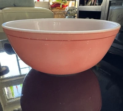 Vintage Pyrex Flamingo Pink White Glass NESTING MIXING BOWL #404 10” MCM - Image 1 of 4