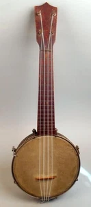 ANTIQUE 4 STRING 20" OPEN BACK WOOD BANJO UKE WITH NEW STRINGS AND CASE - Picture 1 of 11