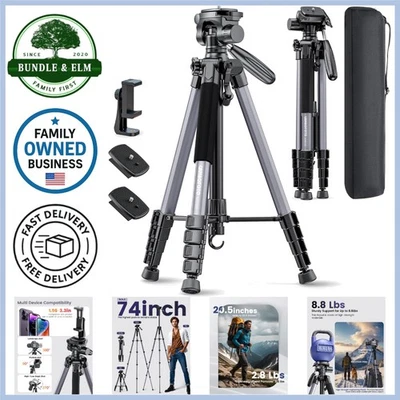 74-Inch Aluminum Tripod for Cameras Smartphones Lightweight Travel Stable - Image 1 of 4