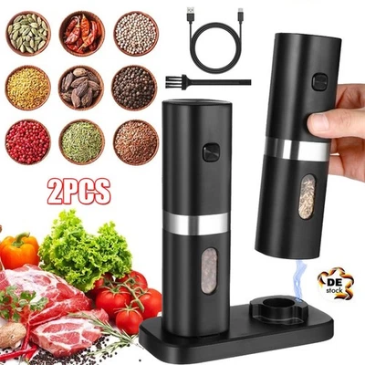 2 Electric Professional Pepper Grinder Salt and Pepper Grinder USB Rechargeable Spice Grinder - Image 1 of 4