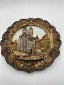 Vintage German 3D Carved Wooden/Resin Plate Stuttgart 9" - Picture 1 of 10