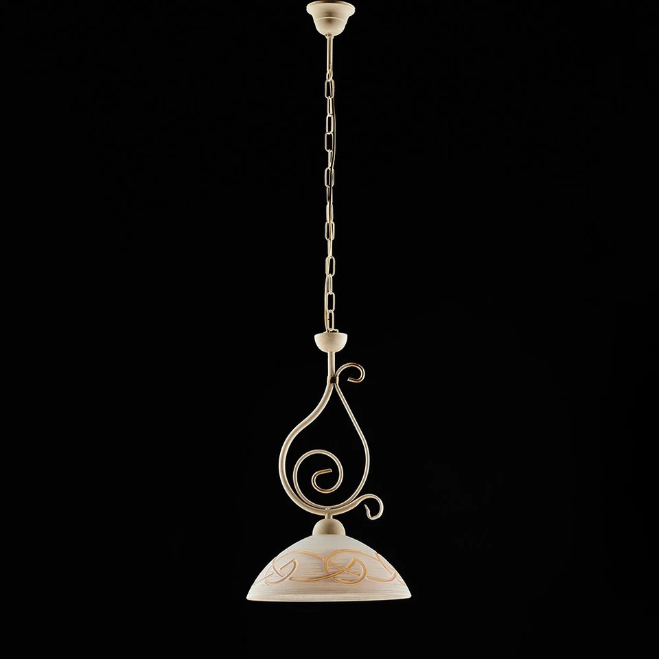Sospensione Rustica 1Luce Ferro Battuto Avorio E Oro Vetro Ambra Serie Faraone - Immagine 1 di 1