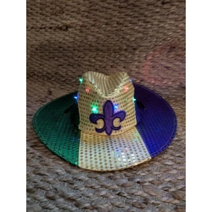 Sombrero de Vaquero con Lentejuelas de Mardi Gras con Luz LED Multicolor Unisex Sombrero de Fiesta - Imagen 1 de 12
