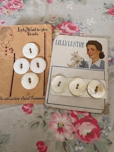2 Vintage Cards   Lady Washington and Lilly Lustre   Mother of Pearl  Buttons - Picture 1 of 2