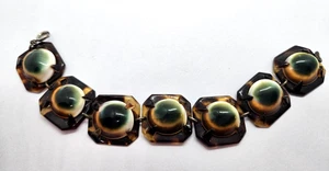 Vintage Operculum & Faux Schildkröte Zelluloid 7 Panel ARMBAND Katzenauge - Bild 1 von 8