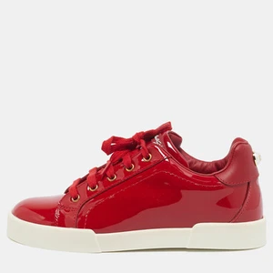 Dolce & Gabbana Red Patent Leather Low Top Sneakers Size 32 - Picture 1 of 9