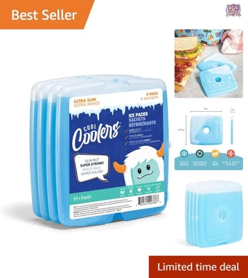 Paquete de 4 bolsas de hielo delgadas reutilizables azul refrigerador compacto y lonchera congelador Foto 1 de 4