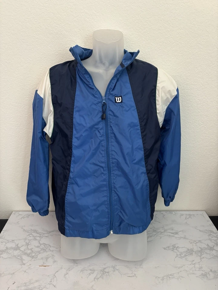 Chaqueta De Colección Wilson Cremallera Completa Niños Jóvenes Talla XL 12/14 Azul Nylon Forrado Colorblock E1 Foto 1 de 4