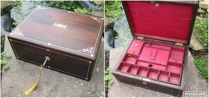 Victorian Rosewood & Mother of Pearl Marquetry Box with Beautiful Original Inter - Picture 1 of 12