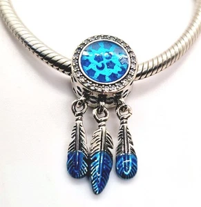 🩷 Blue Moon Star Feather Dangle Charm S925 Genuine Sterling Silver 🩷 - Picture 1 of 6