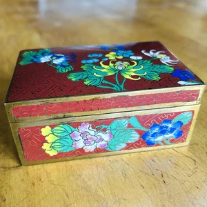 Chinesische Cloisonne Schmuck Schmuck Schatulle Floral Emaille Messing 4" - Bild 1 von 11