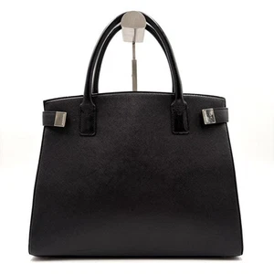 Used Burberry handbag with logo hardware saffiano leather black Authentic Japan - Picture 1 of 10