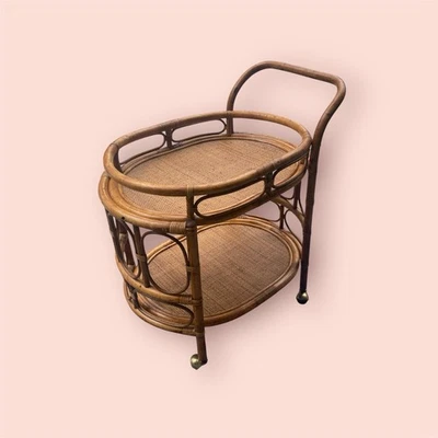 Carro de bar de ratán vintage Palm Beach Regency Foto 1 de 4