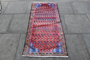 Corredor Corto Rojo Lana Oriental Tradicional Usado a Mano 149x67cm De Colección - Imagen 1 de 13