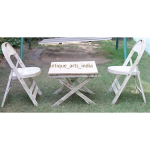 Retro Wooden Sustainable Folding 1 Coffee Table with 2 Chairs Garden Set Compact - Picture 1 of 9