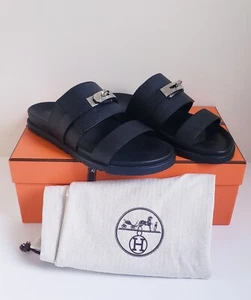 HERMES HERMÈS JACKSON NOIR BLACK EPSOM SANDALS HOMME MENS 41 - BRAND NEW - Picture 1 of 9