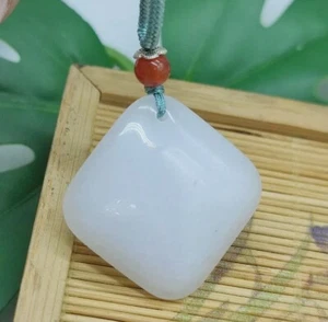Quarzit Halskette Quadrat Weiß Jade Rohling Sicherheitsschnalle Anhänger Einfache Charms - Bild 1 von 4