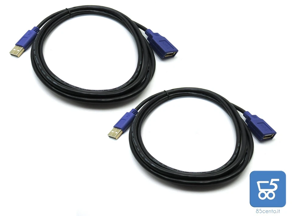 2 Cavi di Prolunga USB Maschio Femmina Lunghezza 2 Metri 24 AWG - Immagine 1 di 1