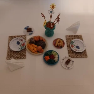 Miniature Dollhouse accessory lot Food roast bread vegetables dessert Flowers - Picture 1 of 7