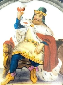 King Gambrinus Beer Stein Old German Glass Inlay 5.75" tall dimpled stein mug - Picture 1 of 10