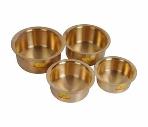 Pure Brass Cooking & Serving Tope Indian Bhagona With Steel Lid Set of 4 Pots - Picture 1 of 3