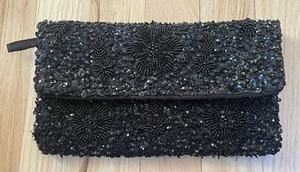 ANN TAYLOR LOFT Black Bead Sequin Evening Prom Purse Clutch Handbag NEW - Picture 1 of 5