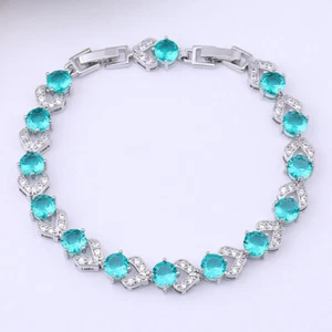 New 8mm Round Gemstone Paraiba Green Citrine Charm Color Women Girl Bracelets - Picture 1 of 6