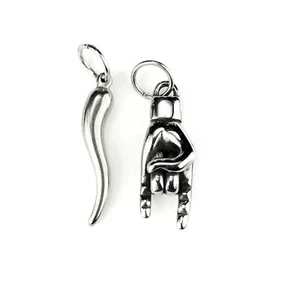 Mano Cornuto or Cornicello, Italian Malocchio Charm, Stainless Hand or Horn - Picture 1 of 8