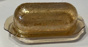 Vintage Peach Colored Floral Glass Covered Butter Dish Has Flaws READ - Picture 1 of 9