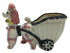 Vintage Pink Poodle Pulling Basket Cart Planter Kitchen Kitsch French Poodle Dog
