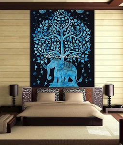 Mandala Tapestry Blue Twin Printed Wall Decor Cotton Boho Wall Hanging Hippie - Picture 1 of 3