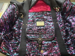 Extra Girly Juicy Couture Purple Sequin 21" Duffel-Gym Bag with Straps - Picture 1 of 10