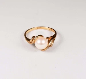 2 Gramm 10K Gelbgold 7,2 mm. Perlenring, Größe 6 - Bild 1 von 5