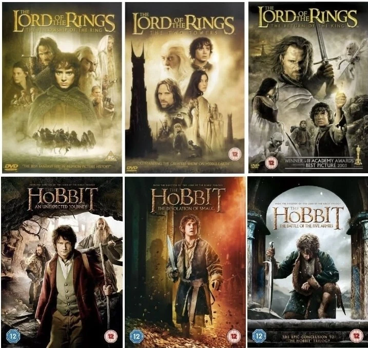 LORD OF THE RINGS + HOBBIT TRILOGY DVD 6 MOVIE FILM COLLECTION New UK Release - Image 1 of 1