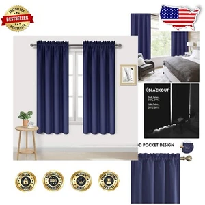 Room Enhancing Navy Blue Blackout Curtains - 52x63 Thermal Insulated Drapes - Picture 1 of 11