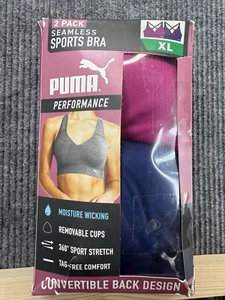 Puma Sports Bra XLarge Purple Blue Seamless Performance Racerback Stretch 2 Pack - Picture 1 of 9