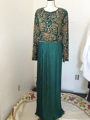  Vestido Formal Verde Esmeralda George F. Couture Años 80 Dinastía Cuentas talla 12   Foto 1 de 4