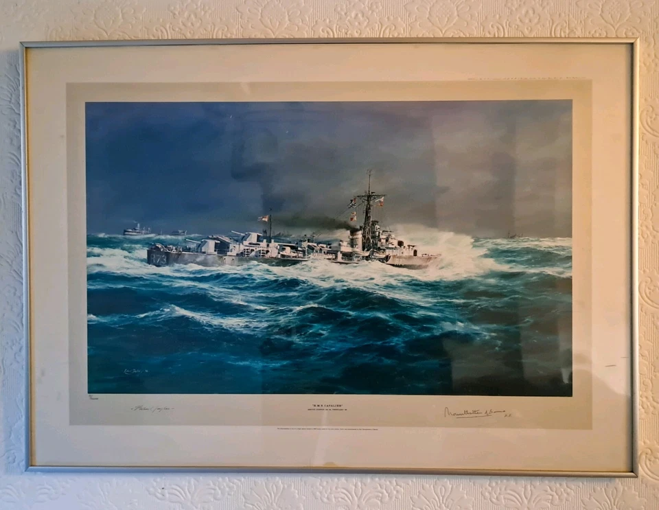 HMS Cavalier Framed Print Signed By Lord Mountbatten & Robert Taylor 11/2000 - Image 1 of 4