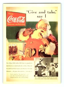 Postal Coca-Cola 1930 Papá Noel Beber Soda Comer Pollo Nevera - Imagen 1 de 3