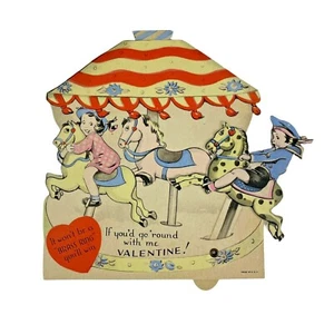 Vintage mechanisches Valentinstag Karussell Made in USA entzückende Kinder mit süßem Gedicht - Bild 1 von 6