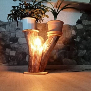 Baumstammlampe,Blumenständer,Holz-Ambienteleuchte,Deko,Planzensäulr,Retrolicht - Bild 1 von 13