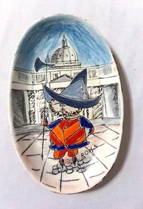 Italian Leather Art Pottery Gambone Fantoni Swiss Guard Low Bowl Tray - Picture 1 of 6