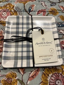 Hearth & Hand Magnolia Blue & Gray Plaid & Check Melamine Appetizer Plates - Picture 1 of 2