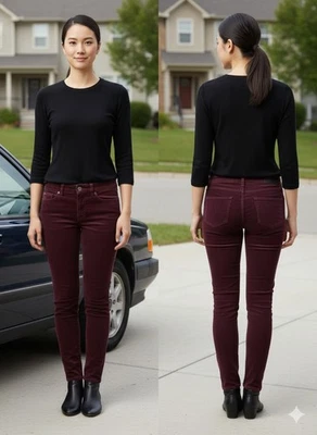 Pantalones ajustados de pana Banana Republic 26/2P púrpura figura tiro bajo Foto 1 de 4