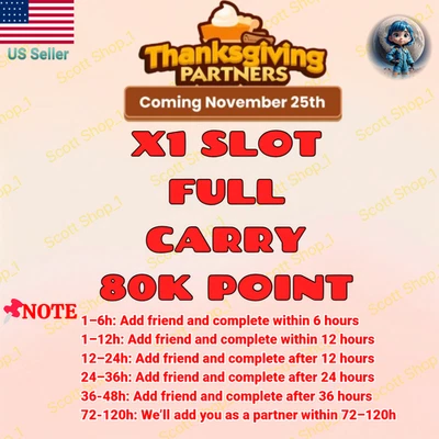 Thanksgiving Partners Event Monopoly Go 🔥 X1 SLOT Full Carry 80K Point - Image 1 of 2