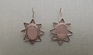 Rose Quartz Hook Earring In 925 Sterling Silver - Picture 1 of 6