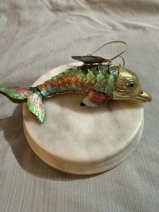 Vintage Cloisonne Koi Fisch Gelenk Anhänger/Charm/Ornament gold bunt - Bild 1 von 6