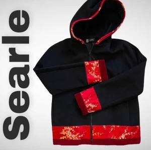 SEARLE VTG 100% WOOL SATIN VELVET TRIM CHERRY BLOSSOM SHORT COAT HOOD, WOMENS 6 - Picture 1 of 7