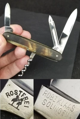 vintage Robt Klass pocket knife Kissing Crane Solingen horn bone ESTATE SALE - Image 1 of 4